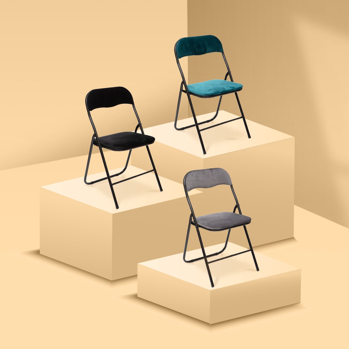 Chaise pliante en velours noir - 5five - 2