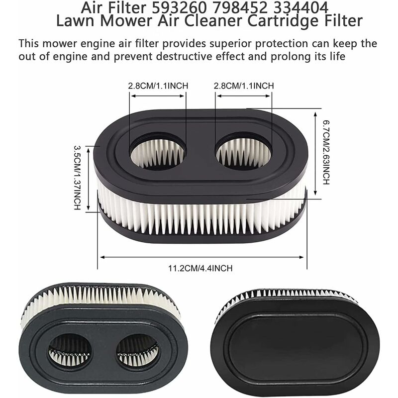 Lot de 2 filtres à air 593260 798452 334404 pour tondeuse à gazon, filtres de rechange pour moteurs de la série 550E 500EX 550EX 625 575EX, accessoire - 3