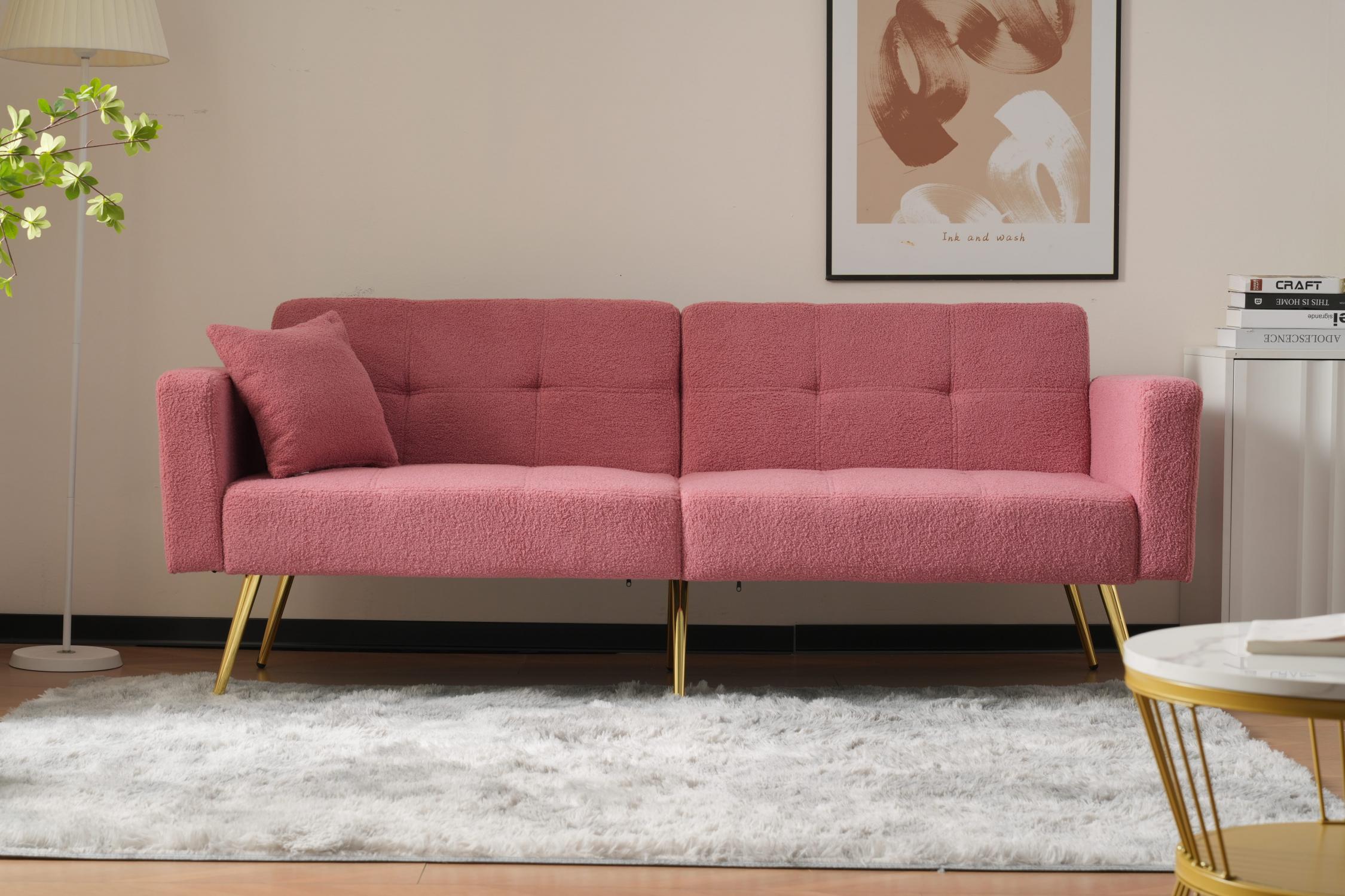 Canapé-lit avec fonction couchage, dossier réglable, pieds dorés et rangements latéraux - 2