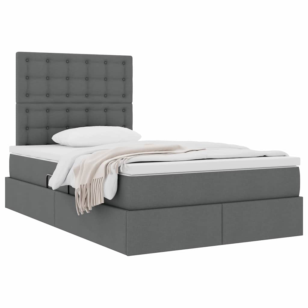 Lit avec rangement et matelas gris foncé 120 x 200 cm tissu - 3