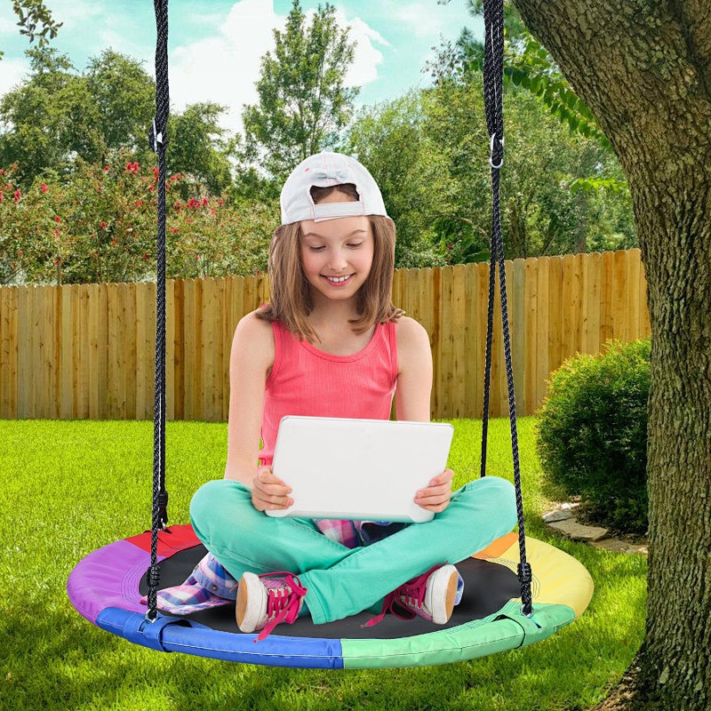 Balançoire nid d'oiseau rond 100 cm à suspendre enfant adulte jardin extérieur 150 kg Coloré - 9