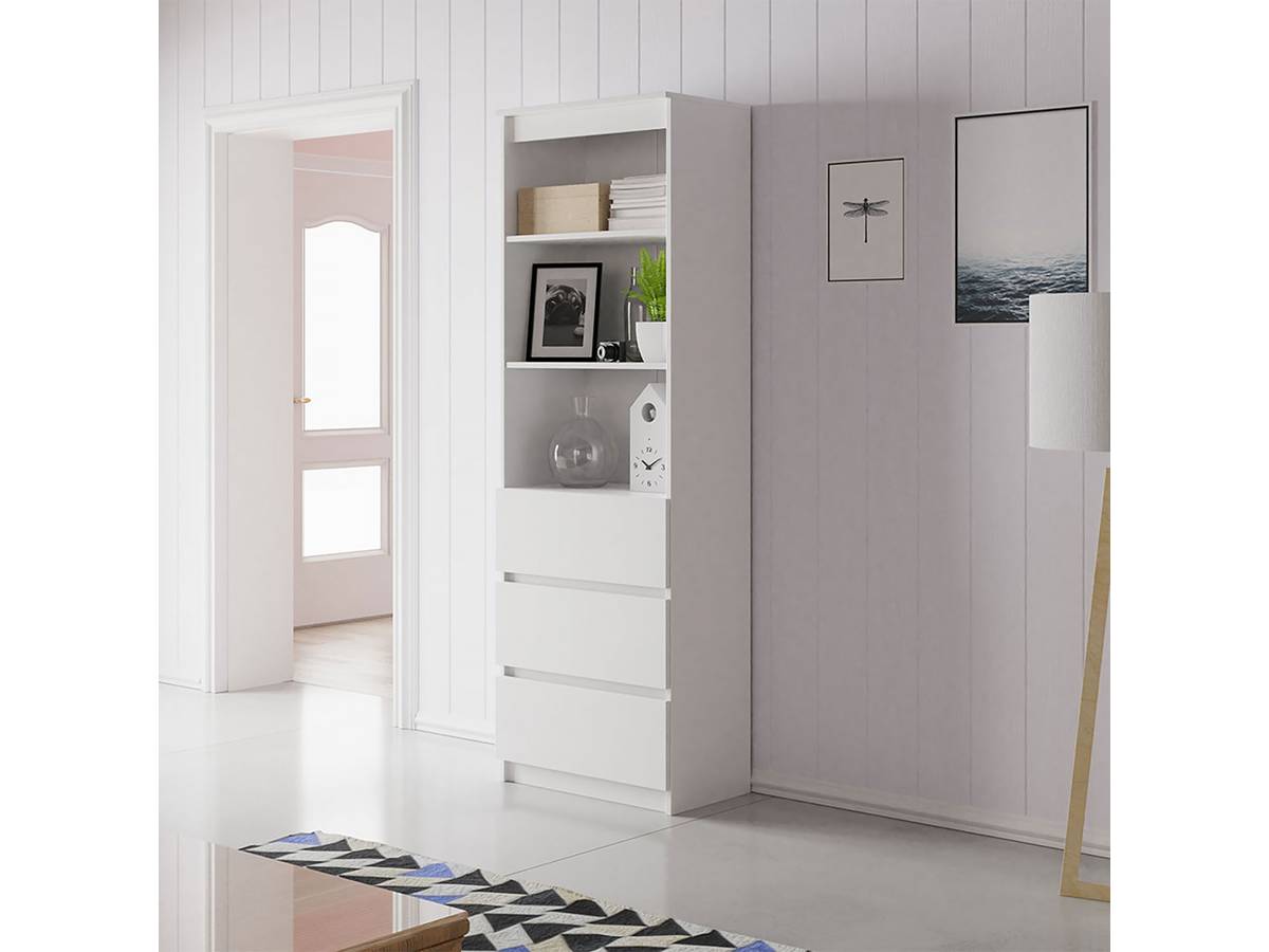 Estantería Comfivo Gallus, Con cajones, Aglomerado laminado, Número de cajones: 3.00, 180x60x35cm, Blanco - 2