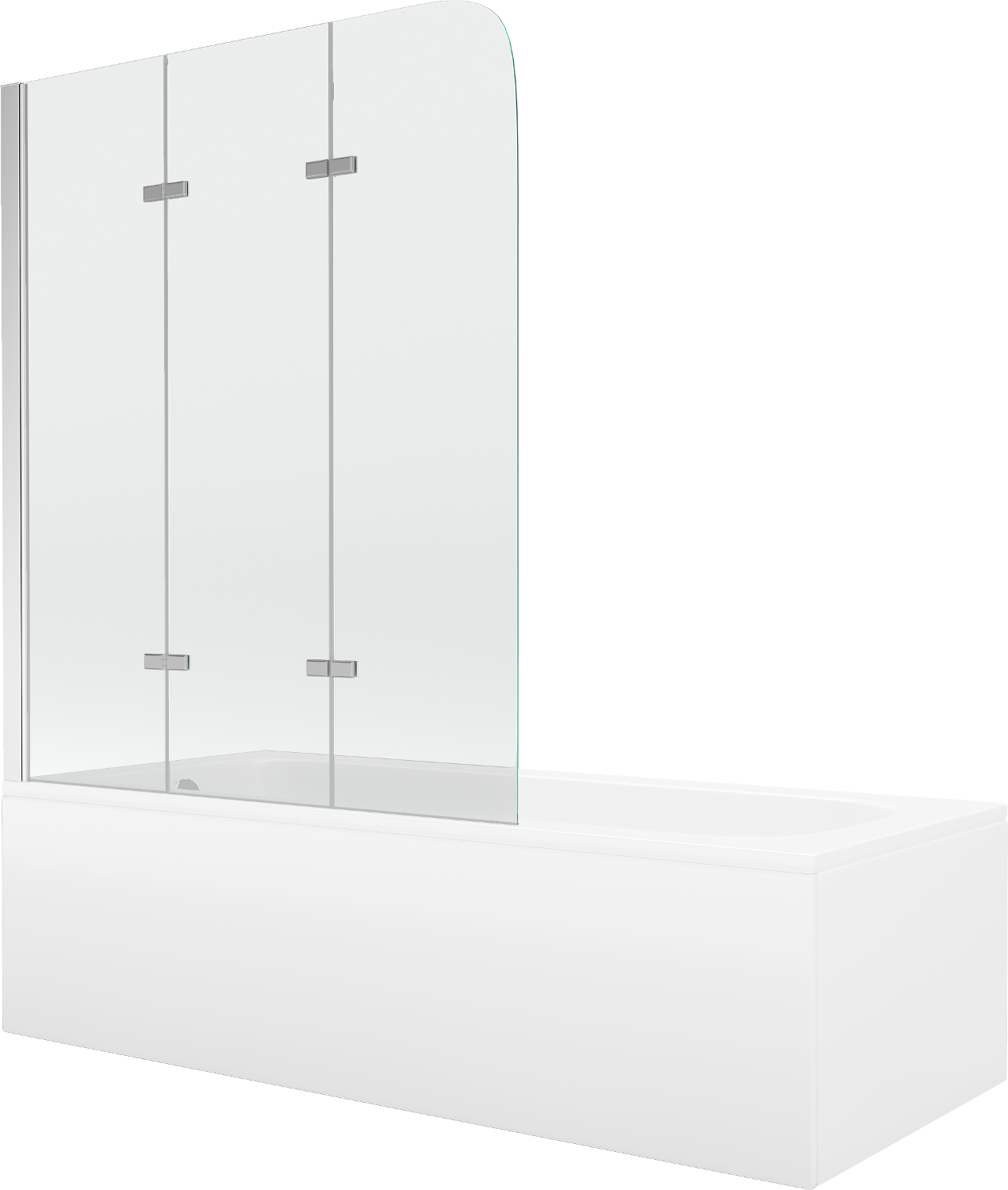 Mexen Vega wanna prostokątna 160 x 70 cm z obudową i parawanem 3-skrzydłowym 120 cm, transparent, chrom - 550116070X9012030100