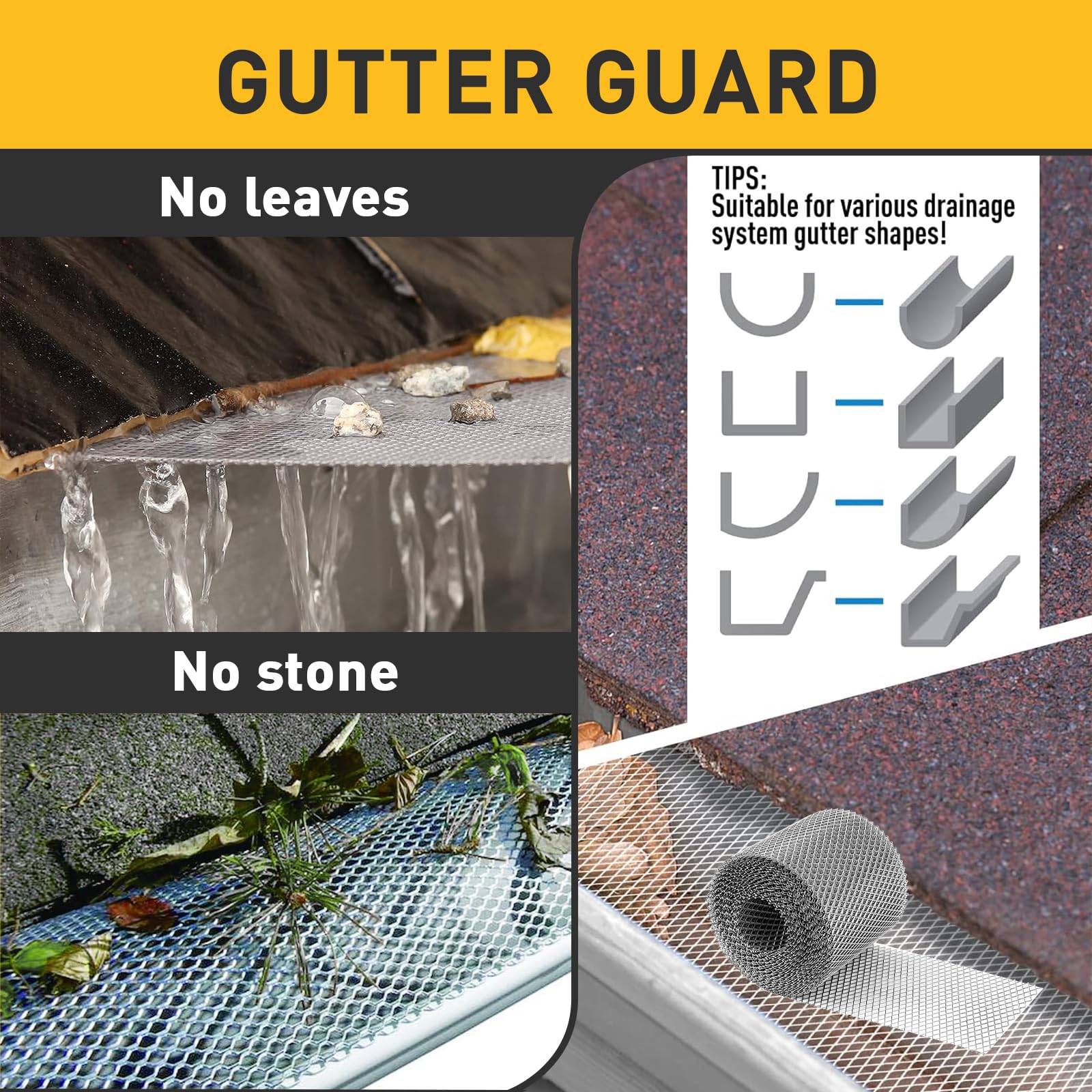 2 rouleaux de filet de protection pour gouttières, descentes pluviales et protection contre les feuilles pour briques et tuiles, 12,7 x 610 cm - 5