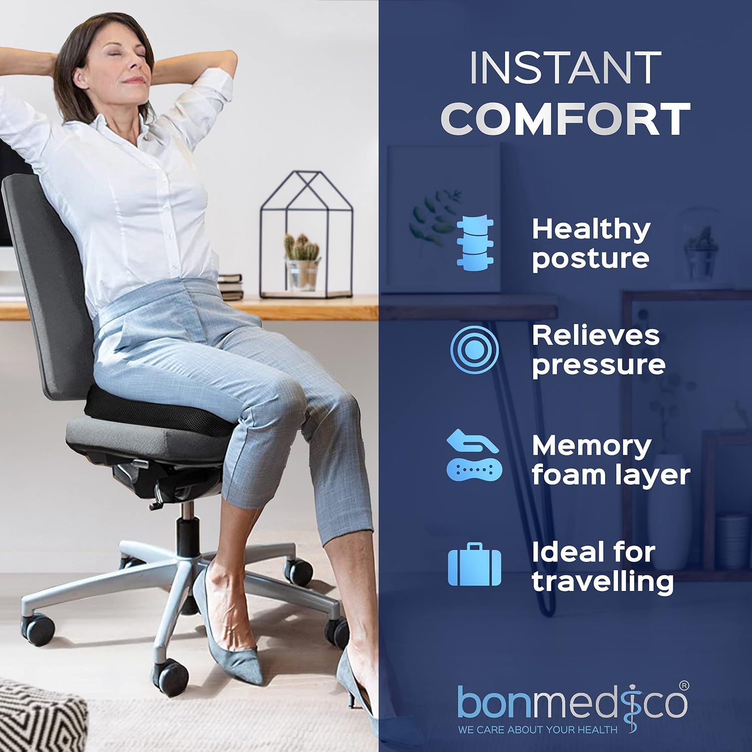 Coussin Chaise Bureau et Voiture - Coussin Ergonomique et Orthopédique en Mousse à Mémoire de Forme - 2