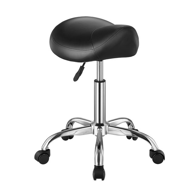Tabouret De Bureau Rond à Roulettes Réglable - Hauteur 50-65cm, Noir