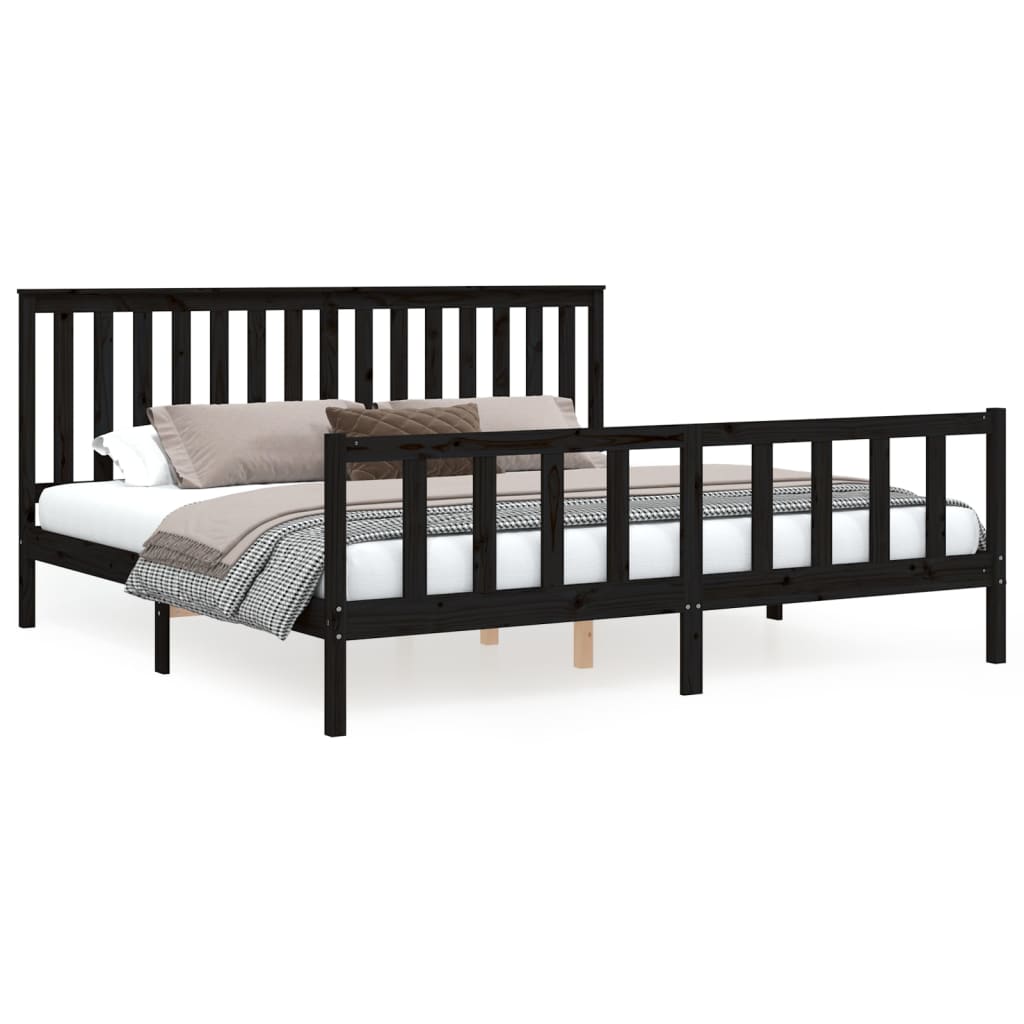 Cadre de lit sans matelas noir 200x200 cm en bois massif de pin - 2