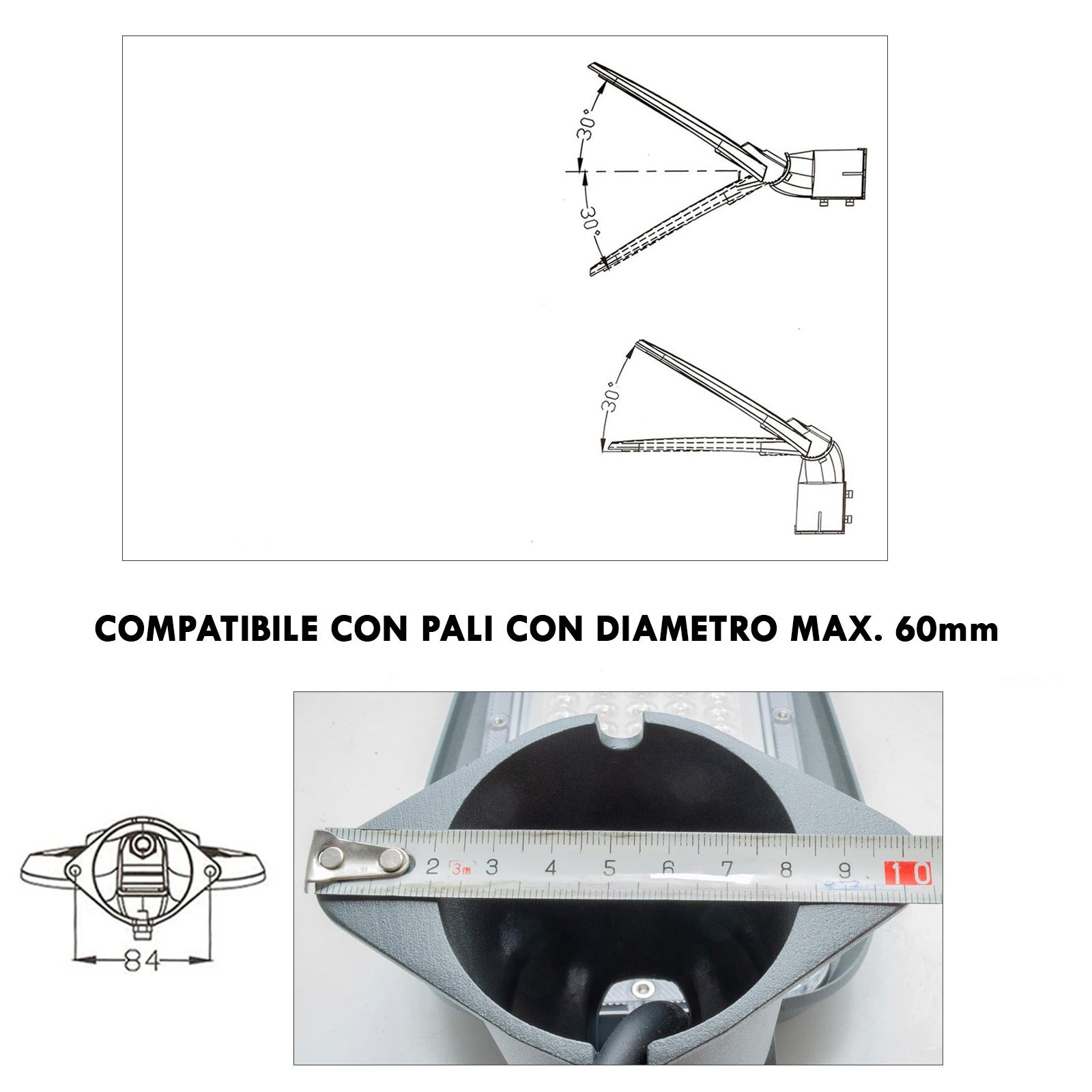 Luminaire de rue IP65 lampadaire LED inclinable 180 6500K éclairage sentiers jardin 10000lm 230V 100W - 8