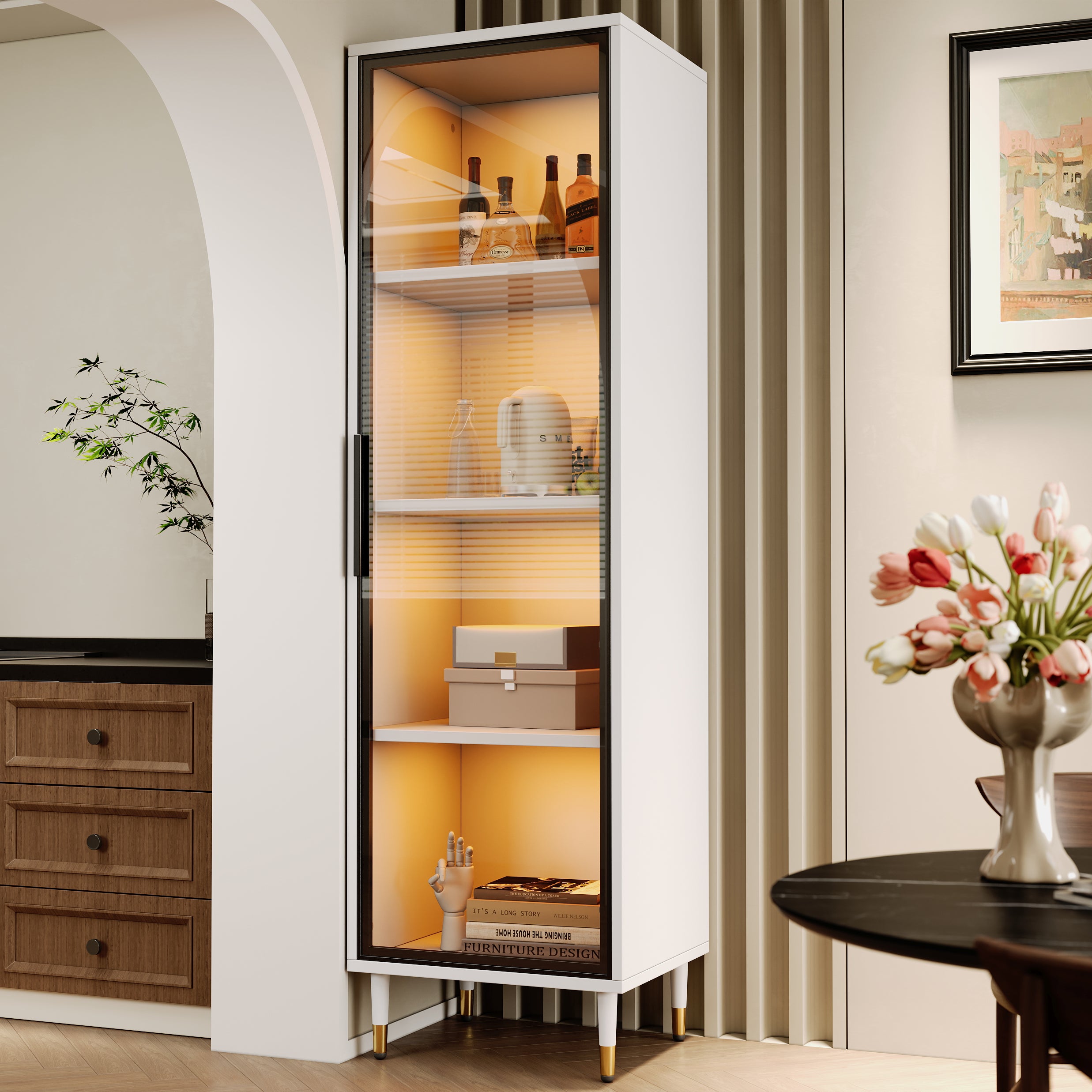 Stilvora  Vitrina Independiente Con Iluminación Led Multicolor Y Cristal Ahumado, 40 X 40 X 170 Cm, Tablero De Partículas, Blanco , Leroy Merlin