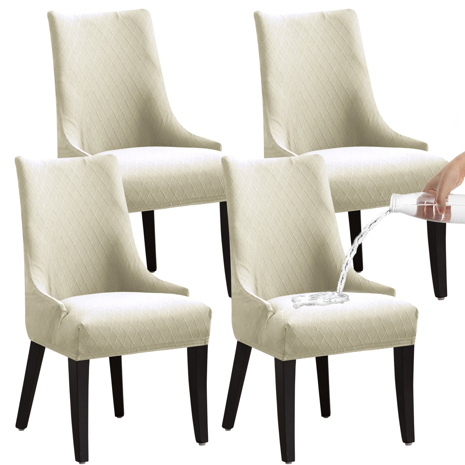 LINGUISTIC WATERPROOF RETRACTABLE CHAIR COVER PIECES BEIGE WHITE uniwersalny pokrowiec na krzesło nowoczesny i trwały odpowiedni do domu hostelu itp