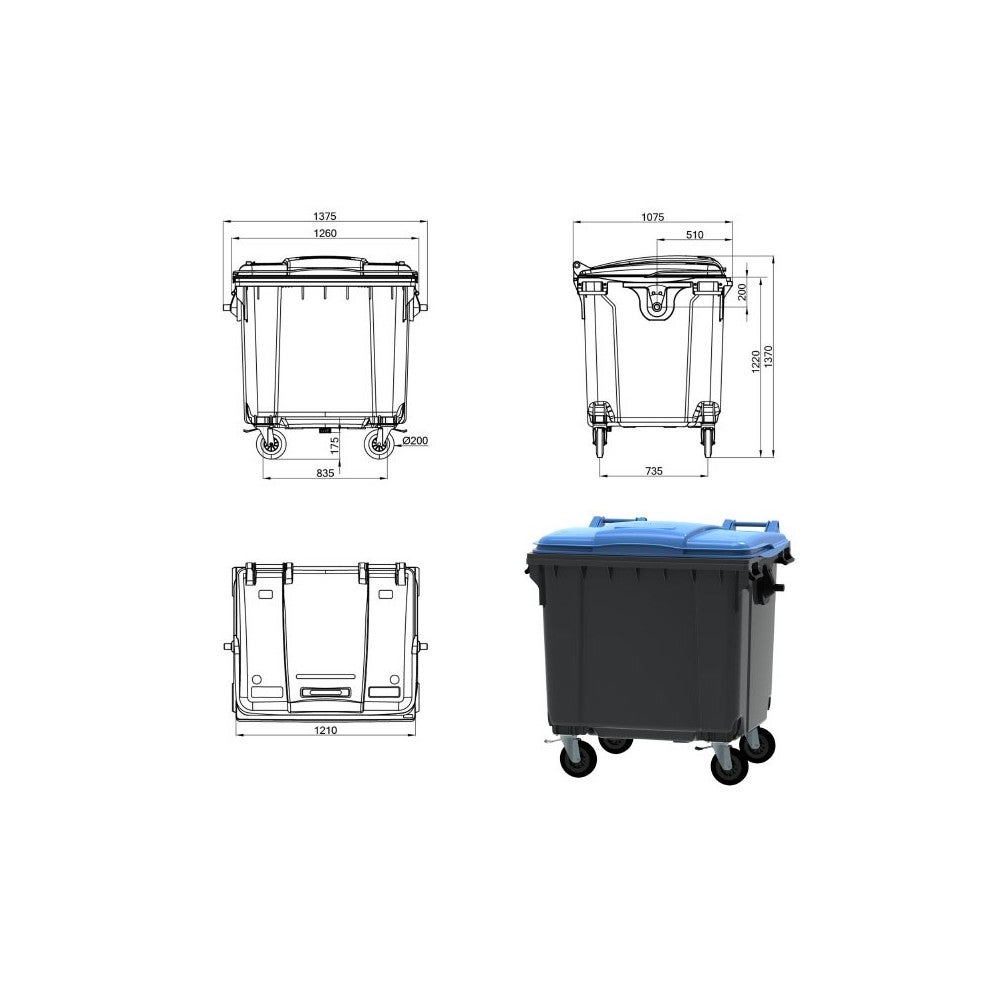 ESE France Conteneur Poubelle à déchets 4 roues - 1100L - Robuste et Professionnel - 100% Recyclé - Vert - 6