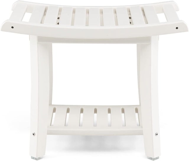 LIFEZEAL Tabouret de Salle de Bain à 2 Niveaux, Banc de Douche Solide en HDPE Jusqu’à 150 kg,avec étagère de Rangement ，Blanc，60,5 x 34 x 48 cm