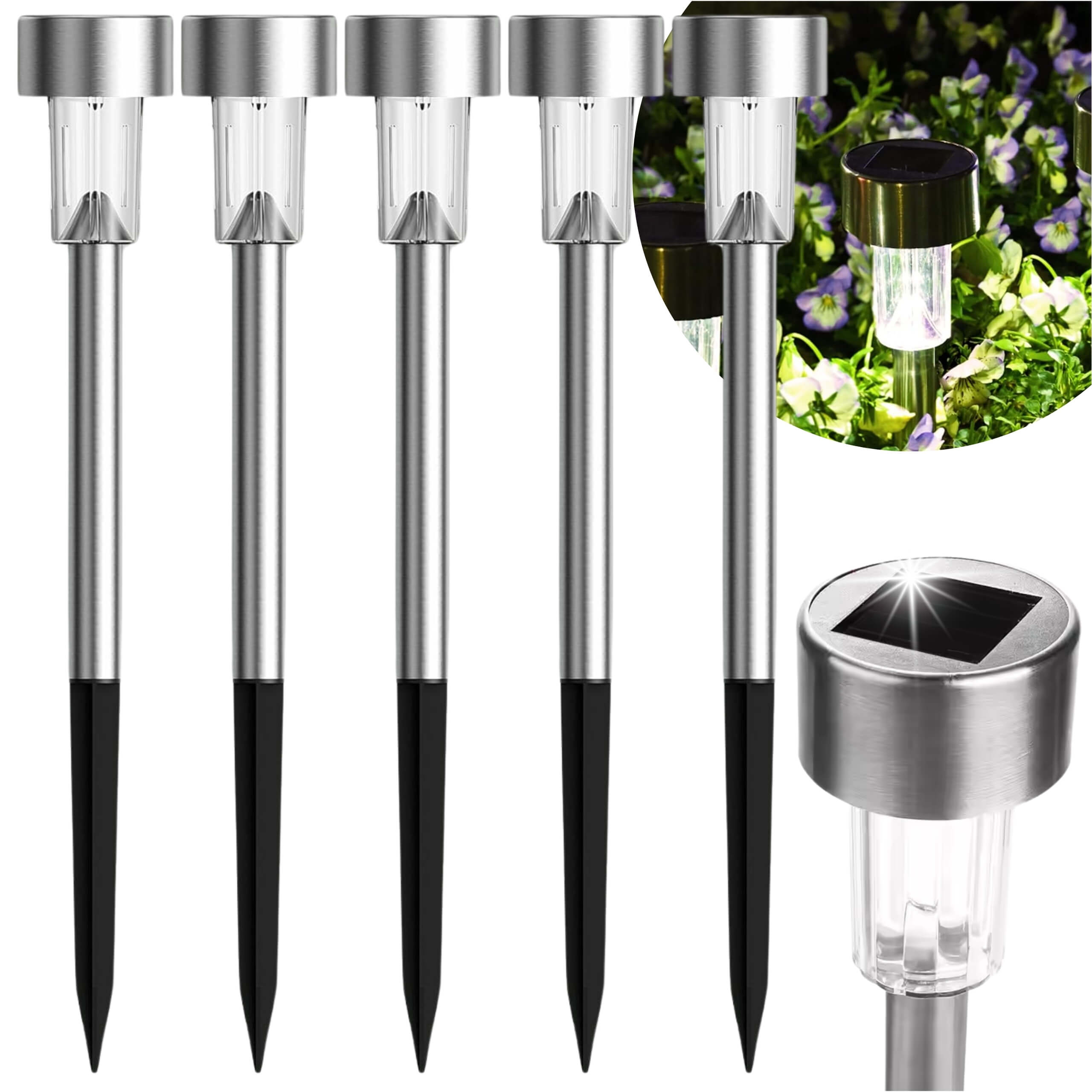 Lampa Solarna Ogrodowa Zewnętrzna Wbijany Słupek LED Lampka na Balkon 5 szt