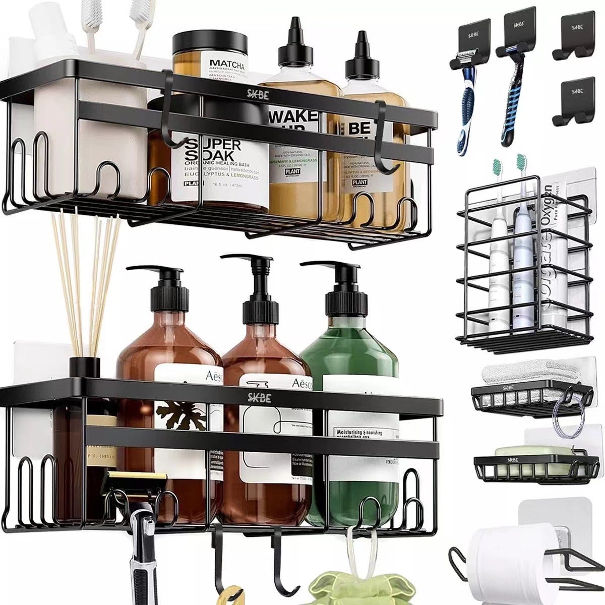 DONGDA Adhésif Etagere Douche Sans Percage, 2 Pièces Étagère De Rangement Douche Noir