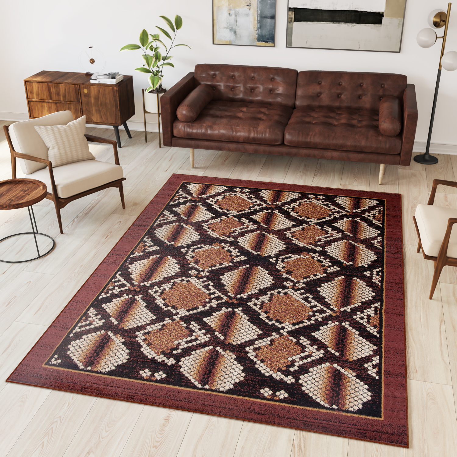 Tapiso dream alfombra salón dormitorio castaño negro animal salvaje serpiente fina 220 x 300 cm