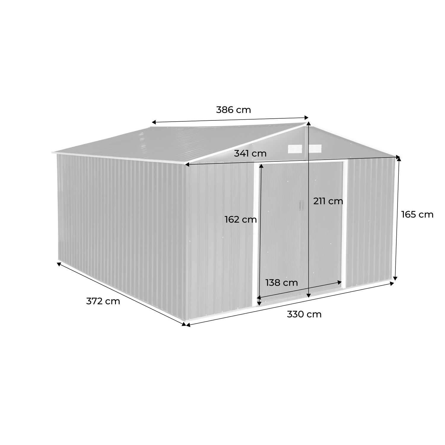 Abri de jardin en métal - Slack - 12.99 m² anthracite - Deux portes coulissantes. kit de fixation sol inclus. L 341 x 386 x 211cm - 7