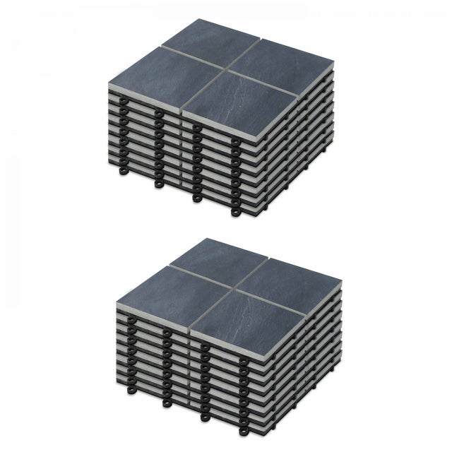 Lot de 16 dalles clipsables en pierre noir