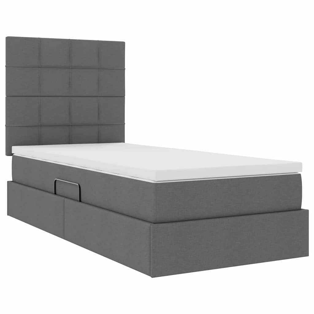 Lit avec rangement et matelas en tissu gris foncé, pour la chambre, 90 × 190 cm - 5