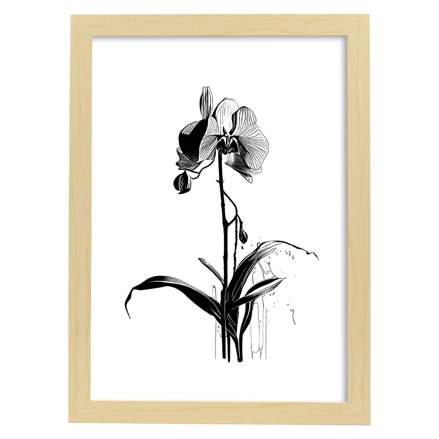 Nacnic poster de orquídea estilo nórdico ilustraciones de botánica con flores y plantas en blanco y negro diseño y 1 a3 con marco de madera clara