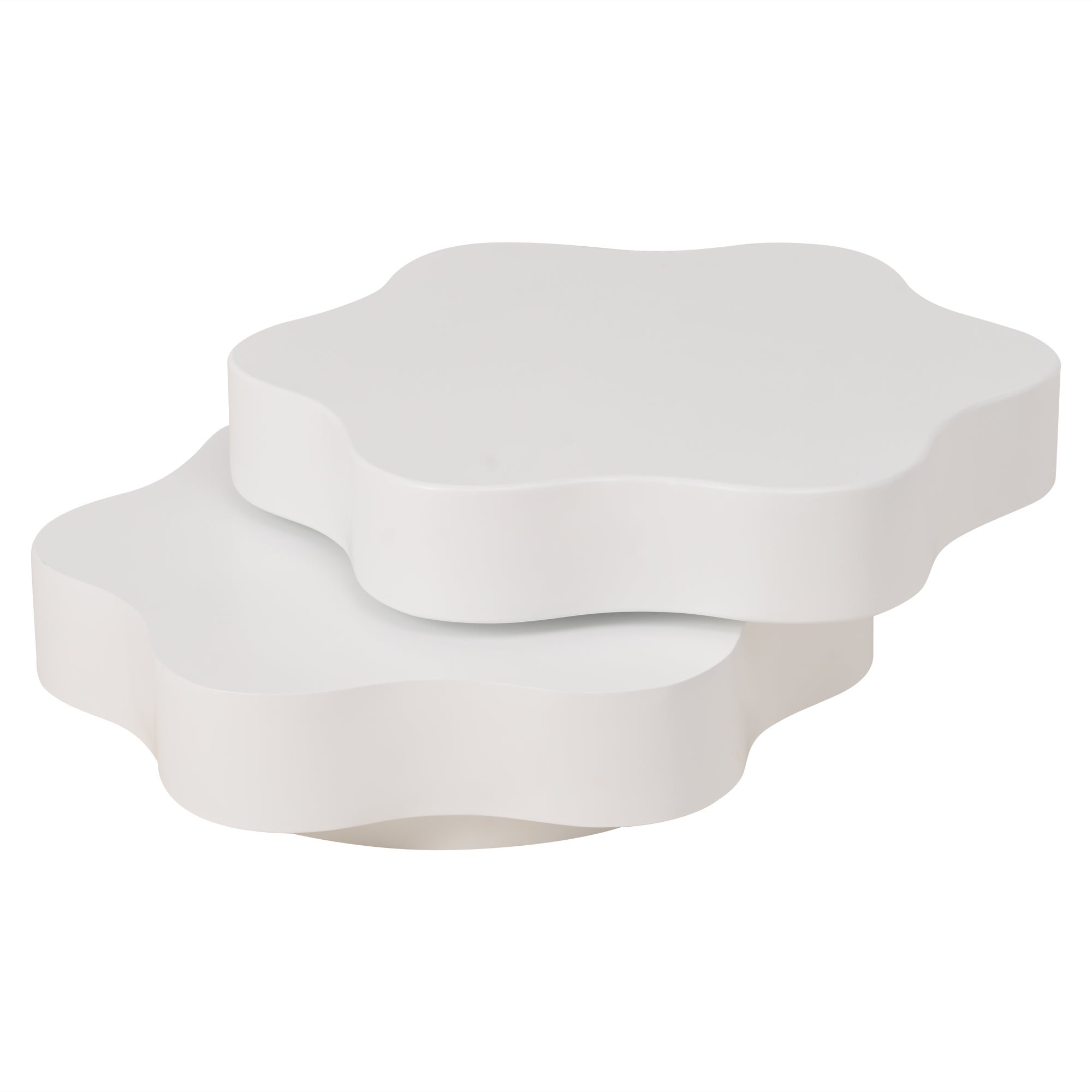Table basse en forme de fleur 74.8x67.5x31 cm - Plateau pivotant à 360° - Design double couche - Blanc - 2
