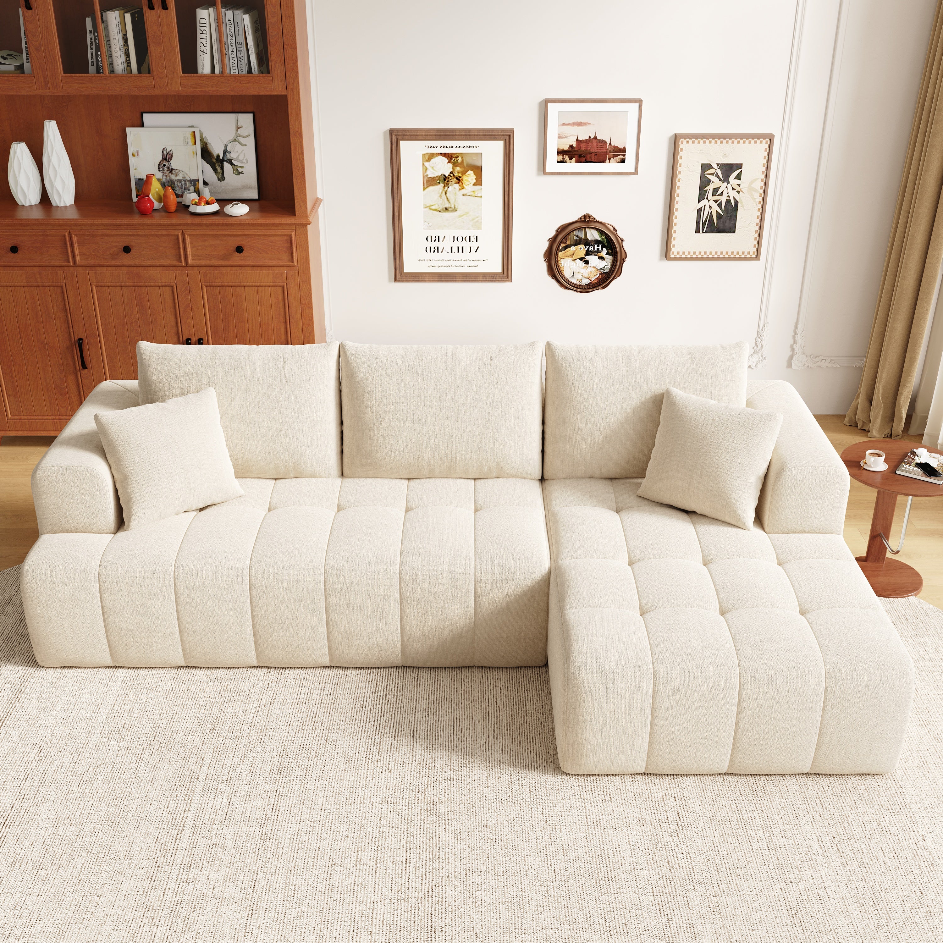 Canapé d'angle modulaire en L 244.5x136x79cm, canapé nuage, tissu chenille confortable, combinable librement,sans montage, Beige - 2