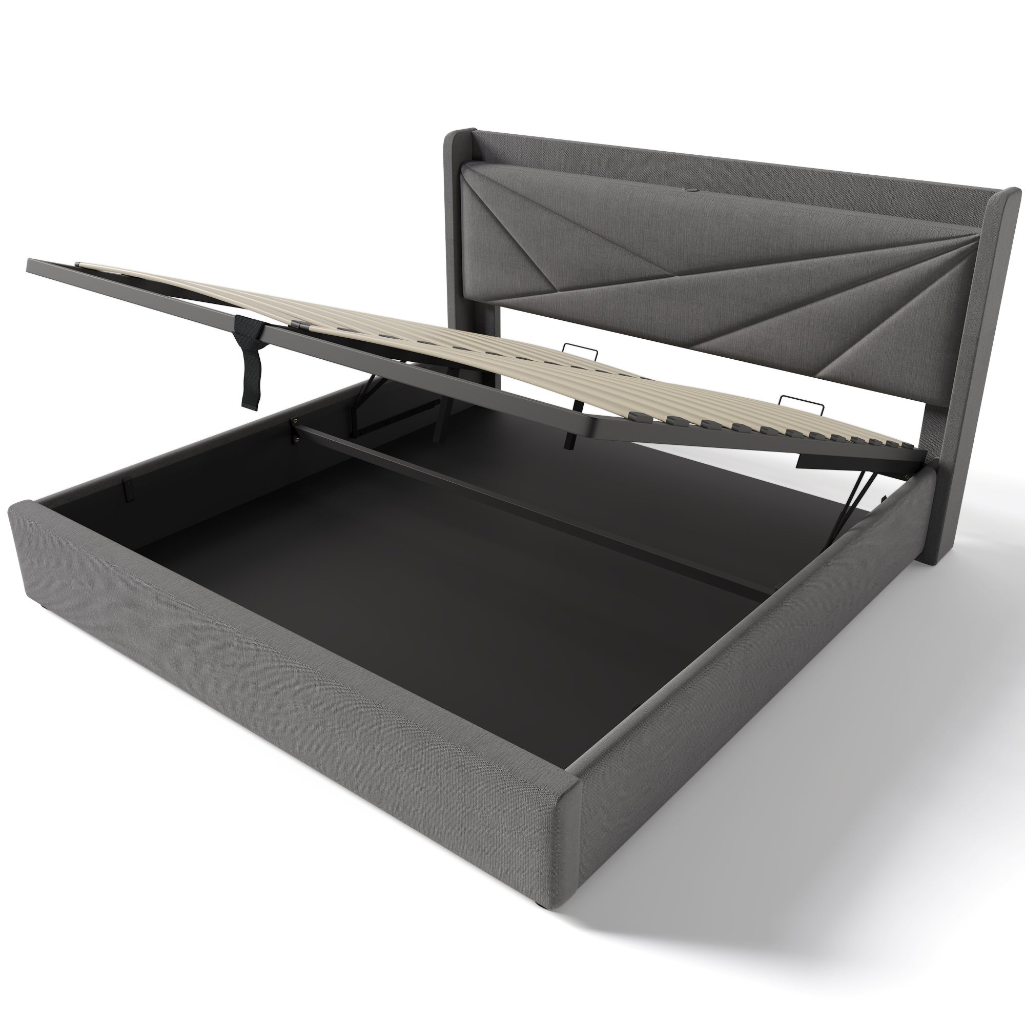 Lit coffre lit rembourré 160x200 cm avec fonction de charge USB Type C, lin, gris, sans matelas - 6