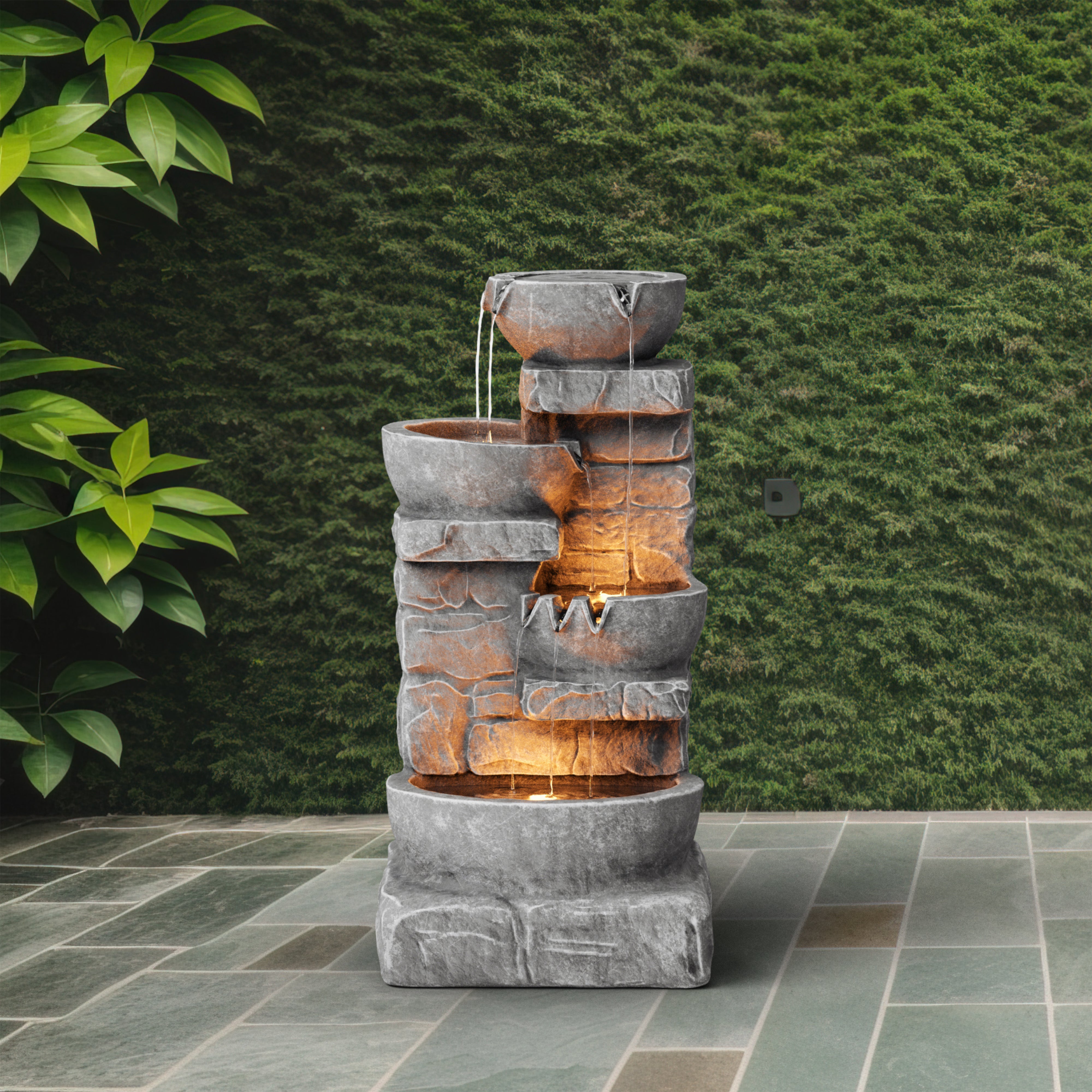Fontaine de jardin pierre 84.5cm cascade décorative, Gris TEAMSON HOME - 3