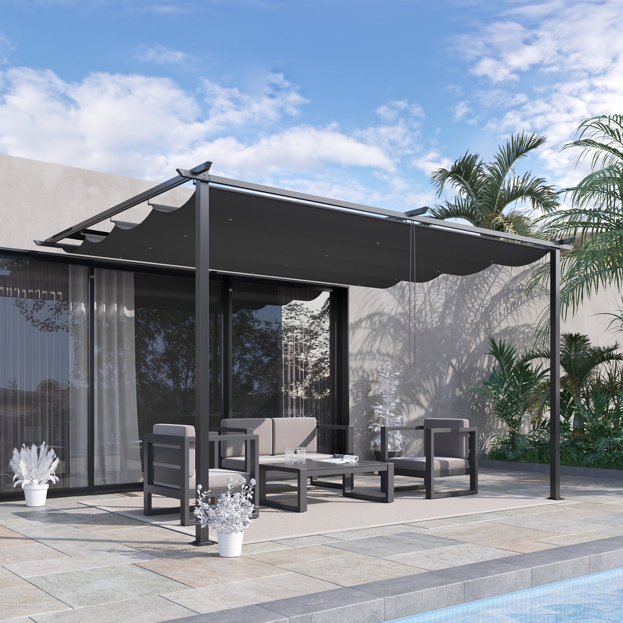 Pérgola de Jardín OUTSUNNY Poliéster, Acero Gris Oscuro 390x290x220 cm - 3