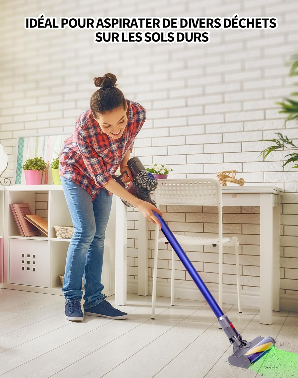 Testina con luce laser verde per Dyson V15, V11, V10, V8, V7 - Rullo morbido per pavimenti duri e parquet - 4