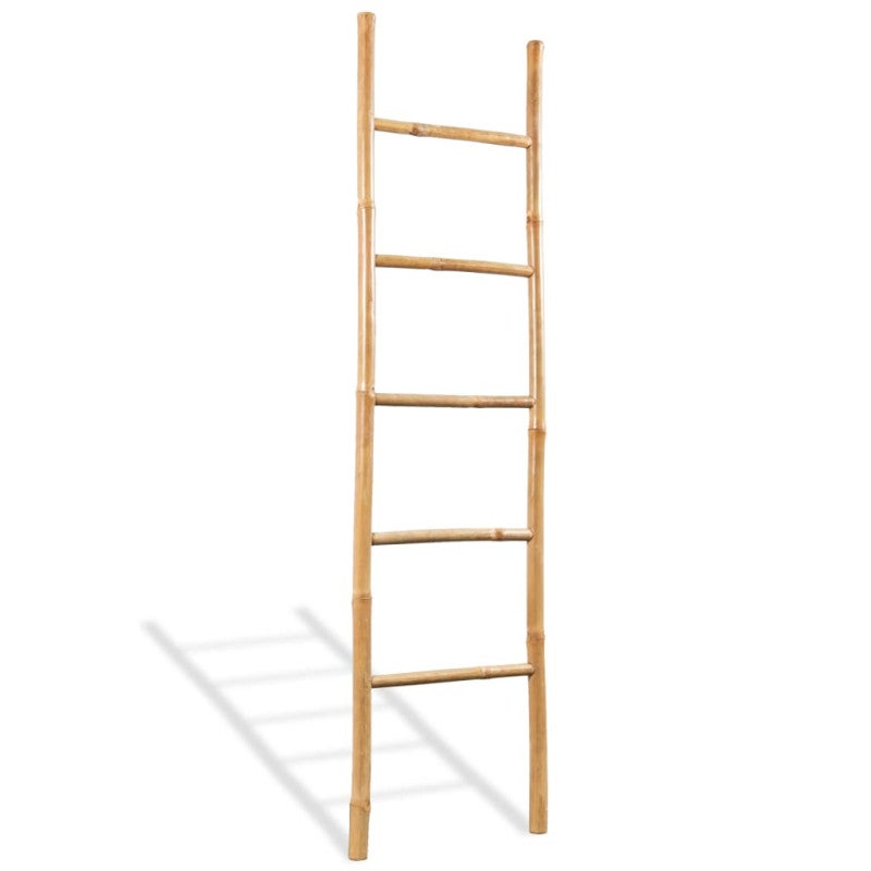 Scaletta Portasciugamani In Bambù - 5 Pioli, Dimensioni 40x150 Cm, Ideale Per Bagno E Arredamento Casa