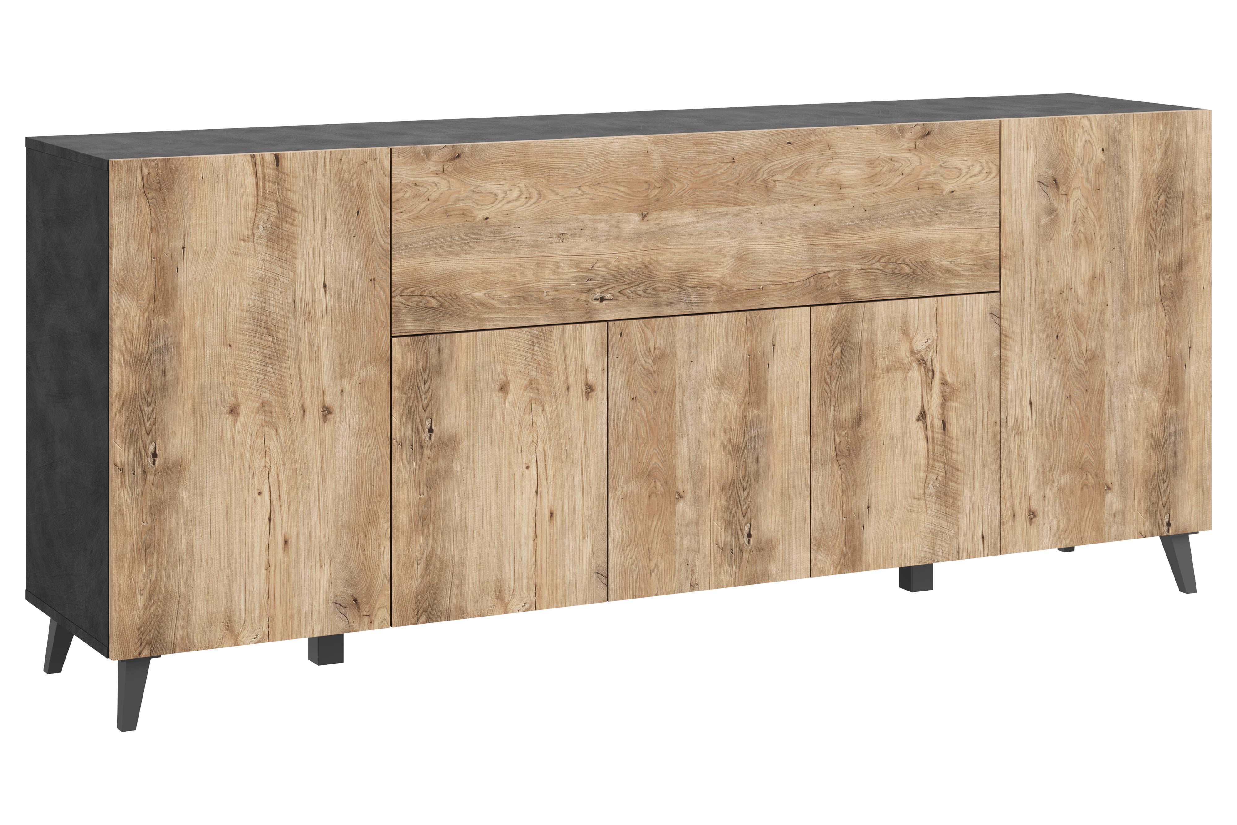 Komoda LOKET 180 cm matera/kastanien breslau/czarne nóżki