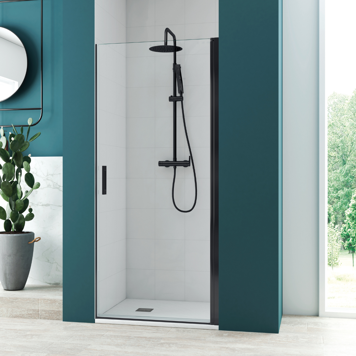 Mampara ducha frontal abatible | 80cm | cabina ducha puerta abatible | vidrio 6mm con antical transparente | alto 195cm | perfilería negro