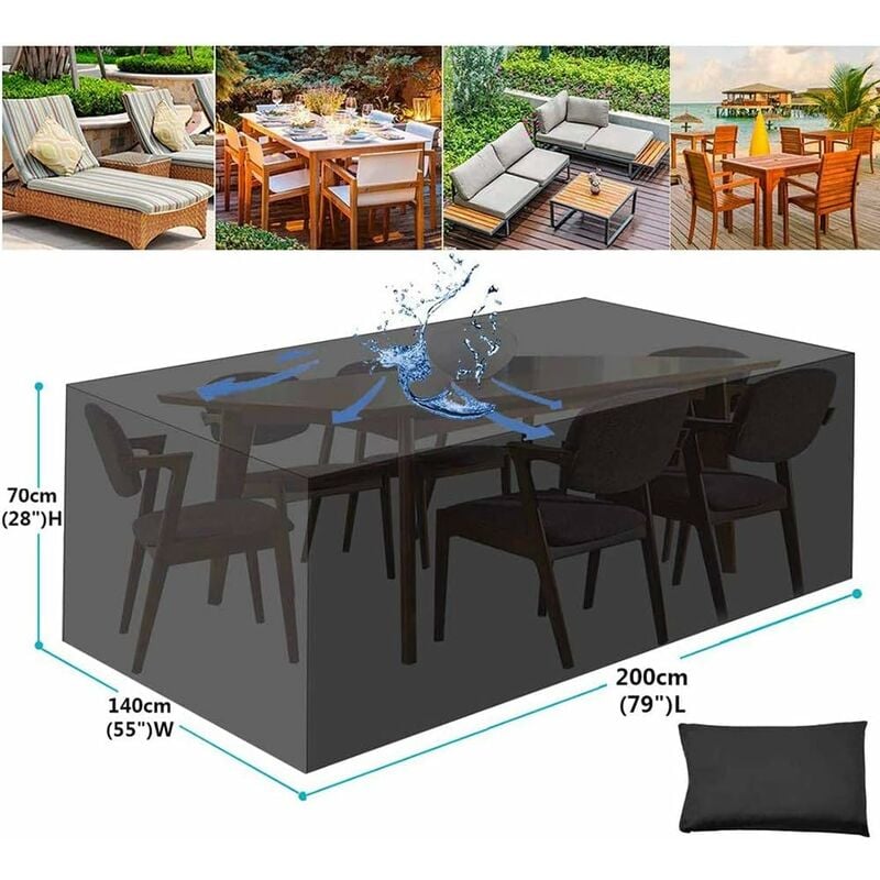 Housse Protection Table Jardin, Tissu Oxford 210D imperméable Housse de Protection- Bâche Étanche, pour Table, Canapé(210x110x70cm) - 3