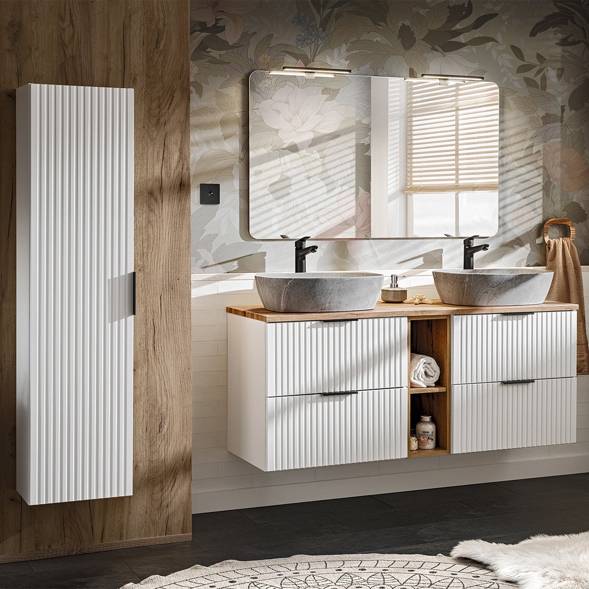 Set Mobili Bagno Montreal XL PIASKI - Lavabo Incluso - Colore Wotan - Foto 6