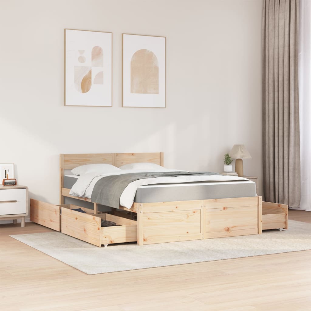 Lit avec tiroirs et matelas 140 x 190 cm en bois de pin massif - 3