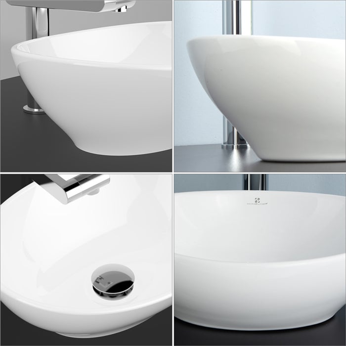 Vasque à Poser Ovale évier de salle de bain en Céramique 41x34 cm, Lavabo blanc avec Bonde Siphon - 4