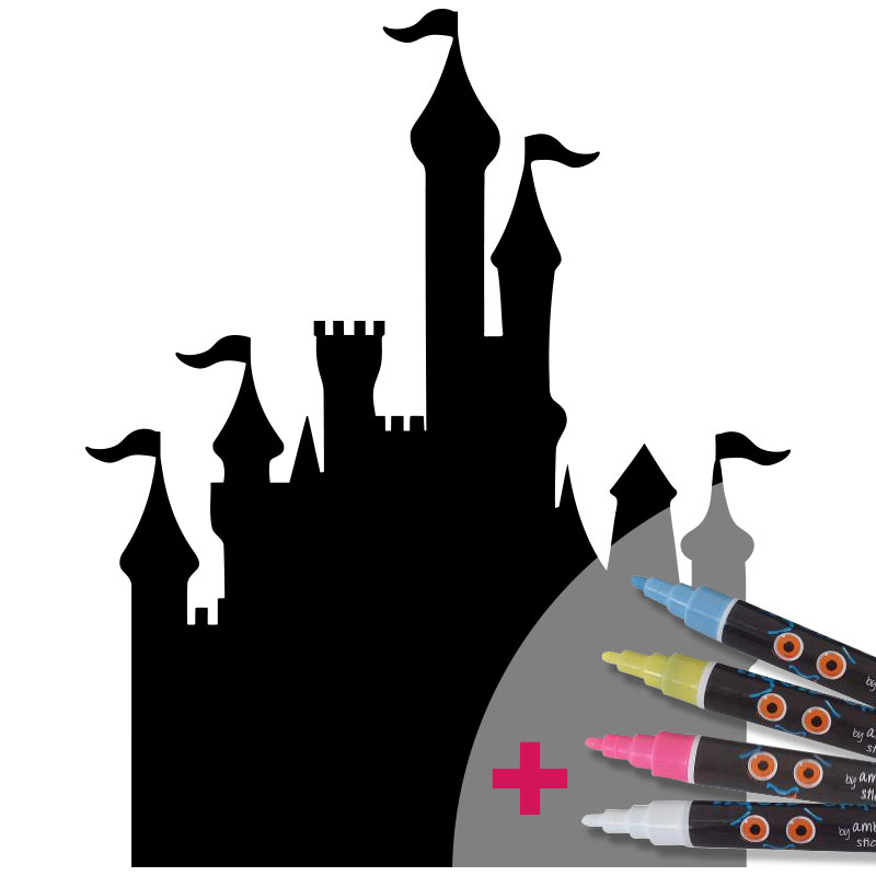Adesivo lavagna castello della principessa + 4 gessi liquidi - Sticker adesivo - adesivi murali - 140x115cm - 4