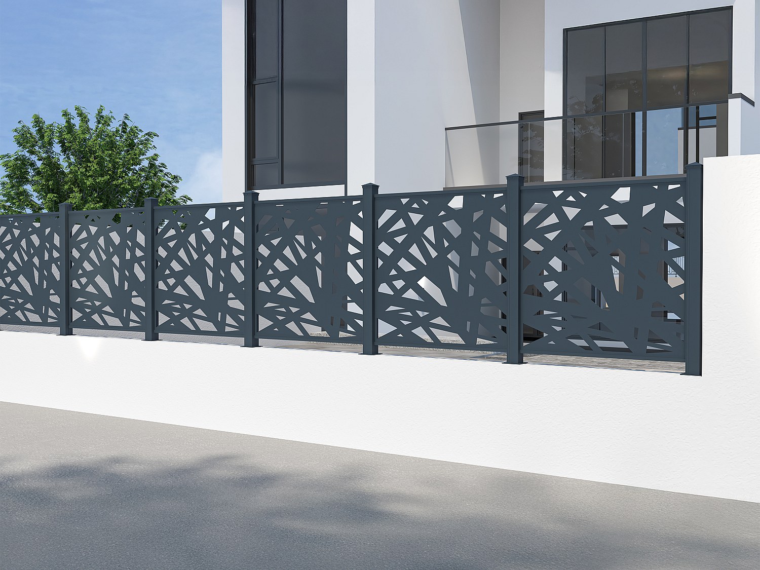 Clôture à poser en aluminium à motif géométrique en découpe laser - Kit extension - H114 x L110 cm - Anthracite - NATAFO - 2