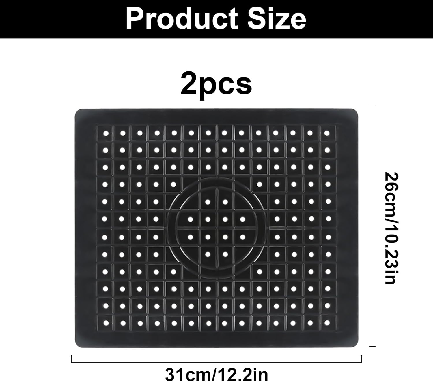 Lot 2 Tapis D’Évier Caoutchouc 31,4×26 Cm – Protection Évier Cuisine & Salle De Bain, Drainage Rapide, Noir