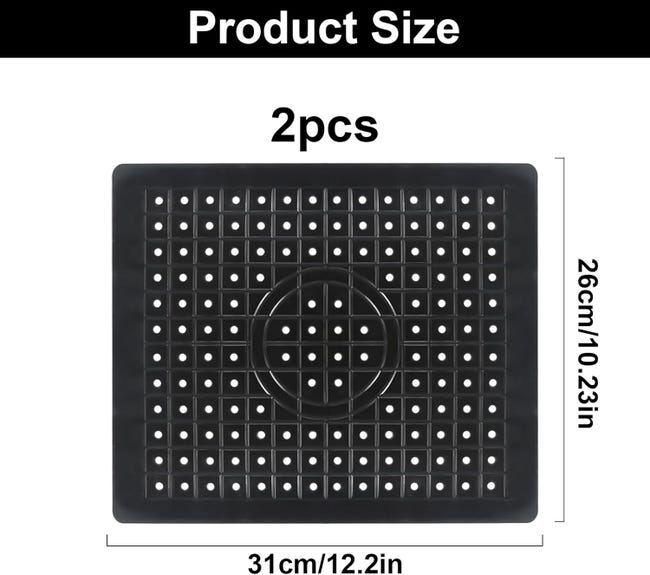 Lot 2 Tapis D’Évier Caoutchouc 31,4×26 Cm – Protection Évier Cuisine & Salle De Bain, Drainage Rapide, Noir