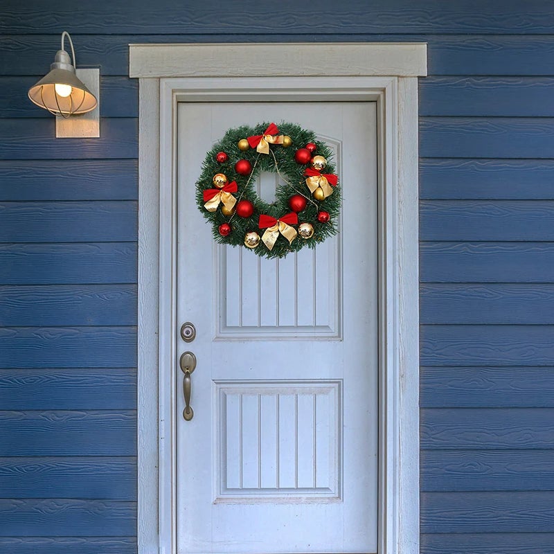 Guirlanda de natal de 30cm com enfeites e arco, guirlanda de natal, guirlanda de porta, decoração de natal para escadas, portas, jardim de árvores - 2