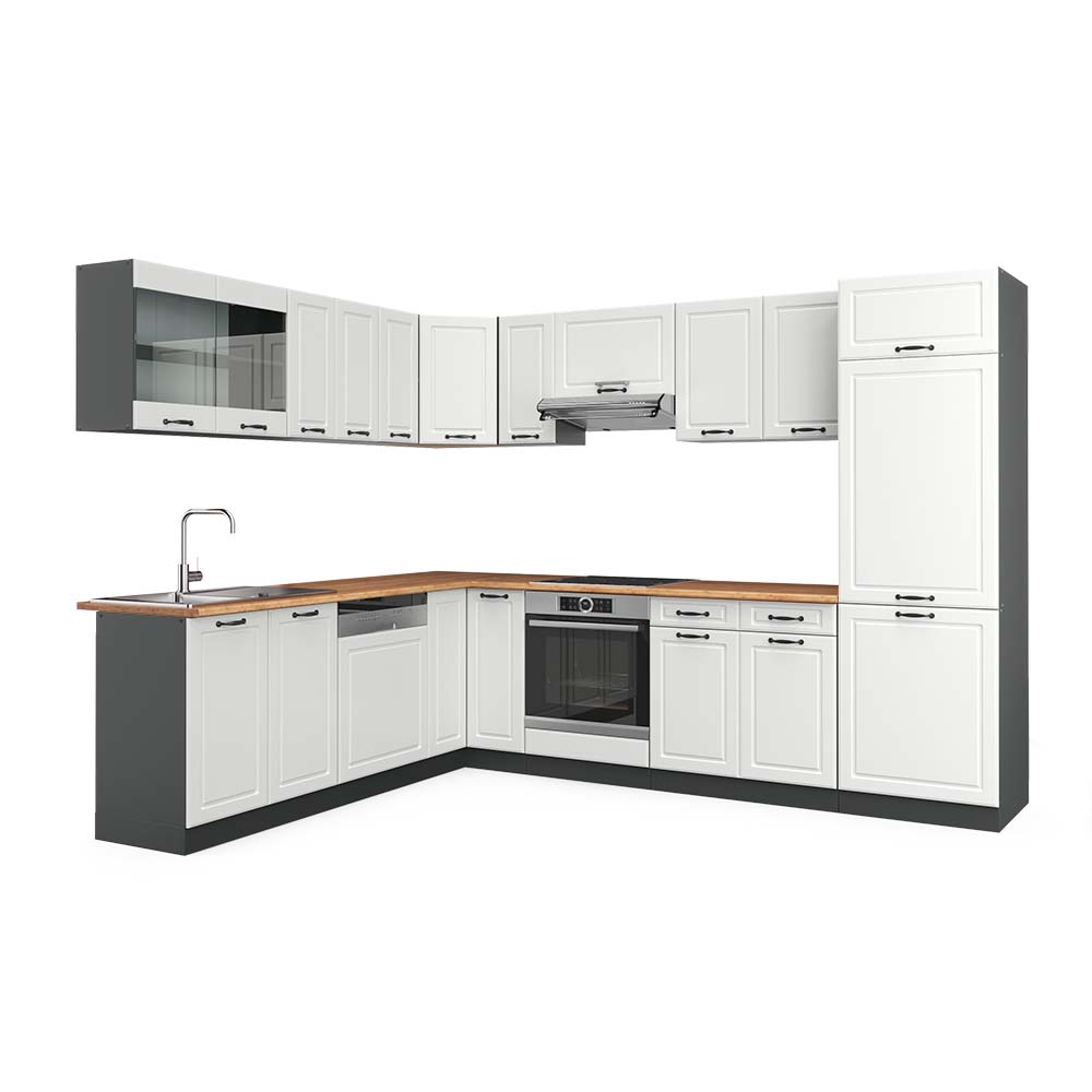 Vicco Kogoszczona kuchnia R-Line, Biały dworek/antracyt, 287 x 60 cm , BP Dąb