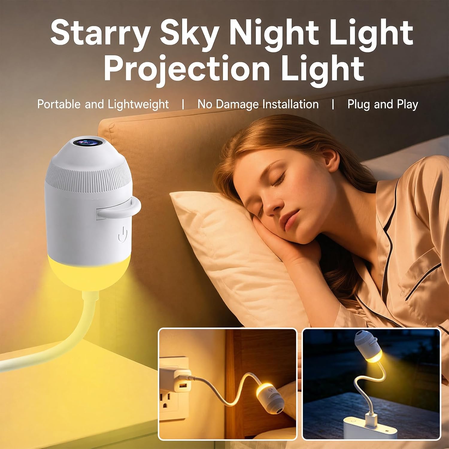 Proiettore olografico manuale per luce notturna, proiettore galassia | Con 24 pellicole, regolabile a 360°, plug and play - 3