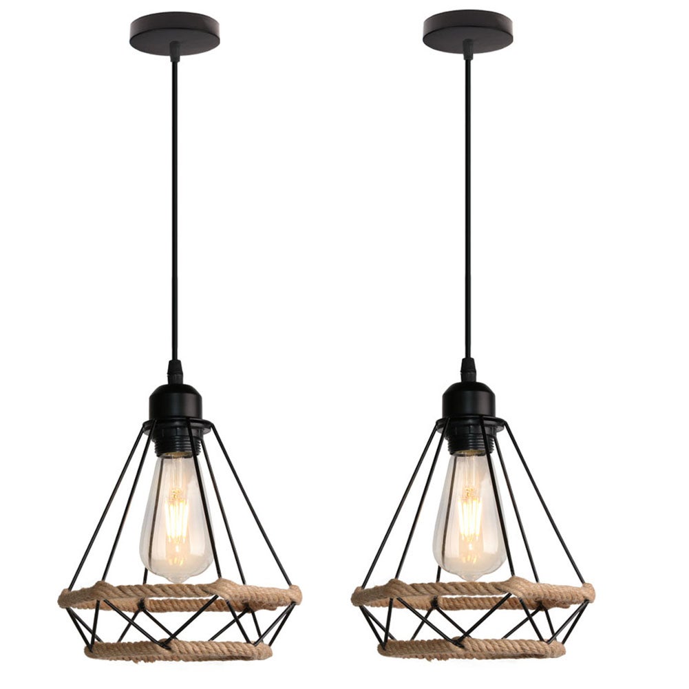 COMELY Lustre Suspension Industrielle Double Tête En Corde De Chanvre Luminaire E27 Retro Pour Salle A Manger Restaurant Bar 1 Tetes Declairage 100cmampoule Non Incluse 80890147