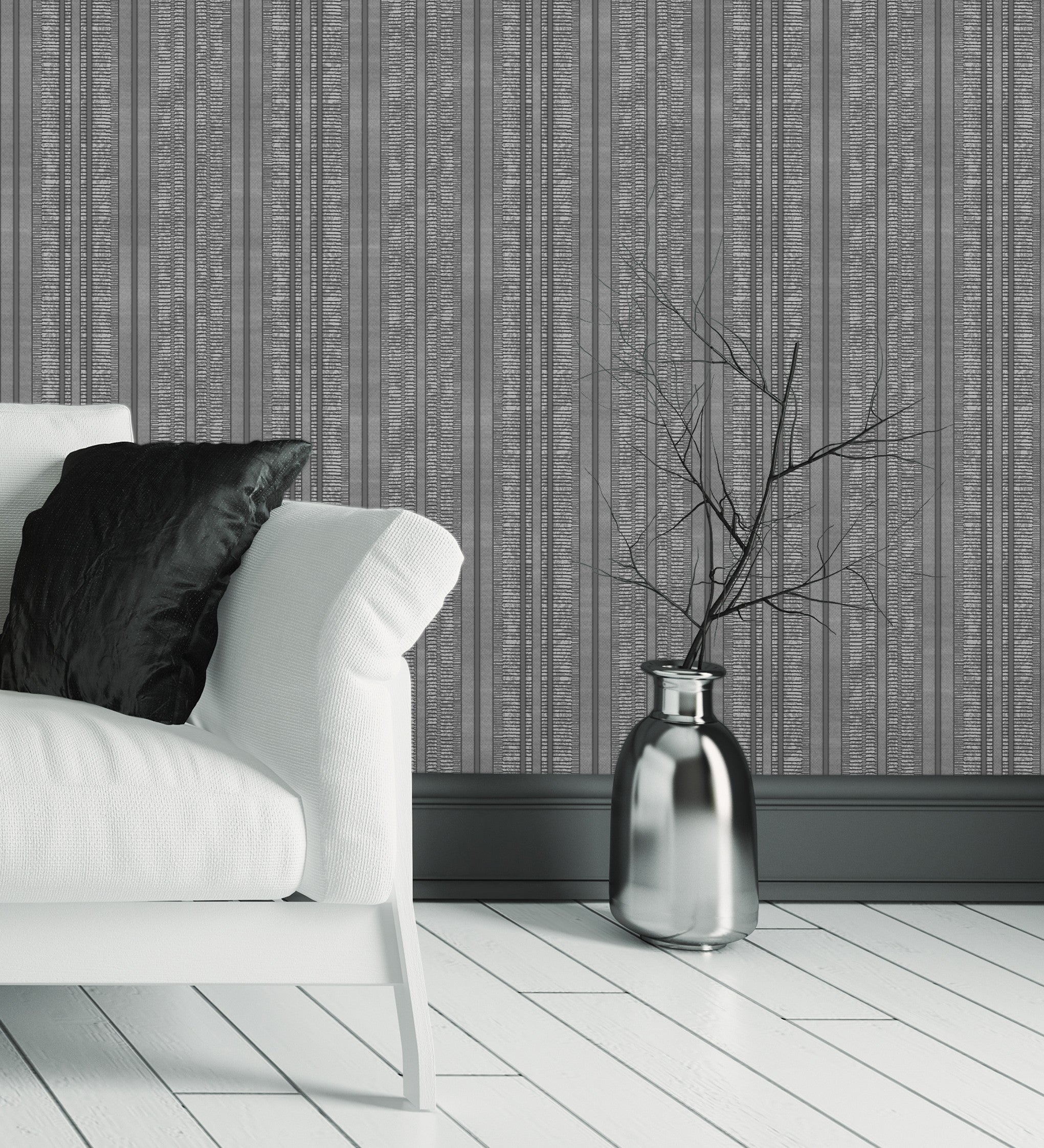 Papel pintado vinílico lavable de rayas negro con textura en relieve - enzo stripes 681664 de gaulan - rollo de 10 m x 1,06 m