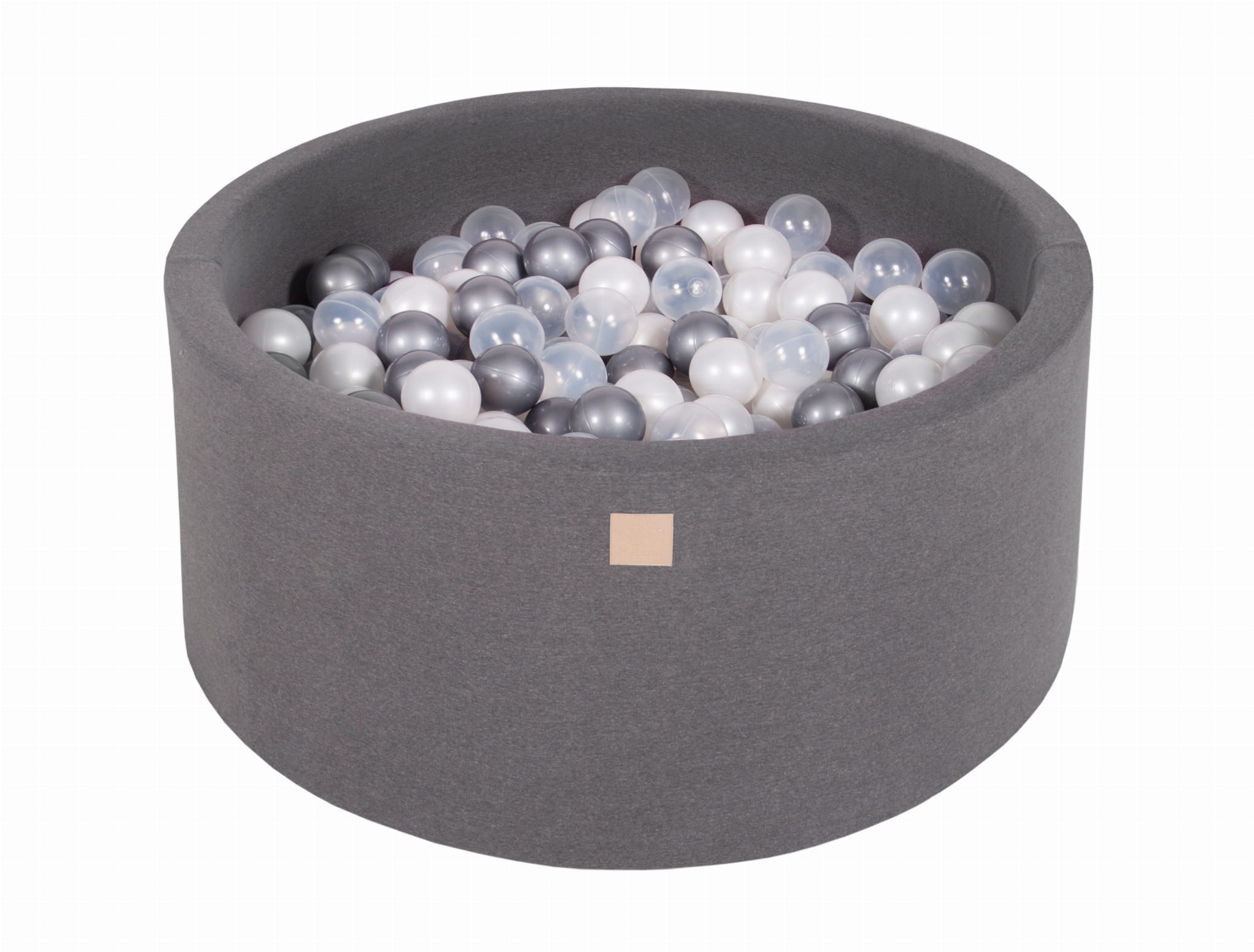 MEOWBABY Piscina De Bolas 90x40 Cm Con 300 Bolas De 7 Cm – Certificada Para Niños +1 Año, Colores Gris Claro, Blanco, Dorado, Transparente Y Menta