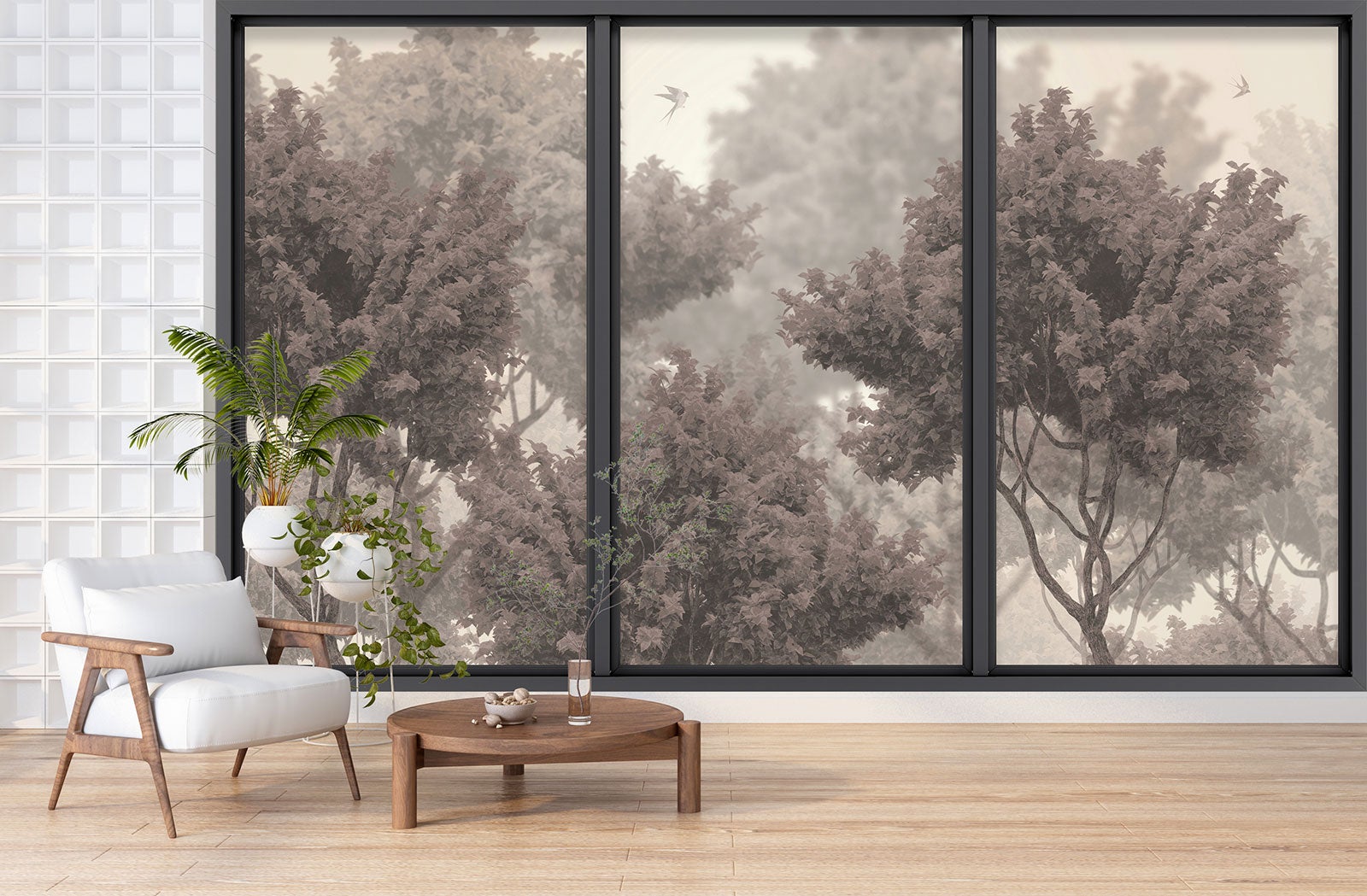 Papier peint panoramique Trompe l'oeil baie vitrée - Arbres - Largeur 325 cm x Hauteur 195 cm - 3