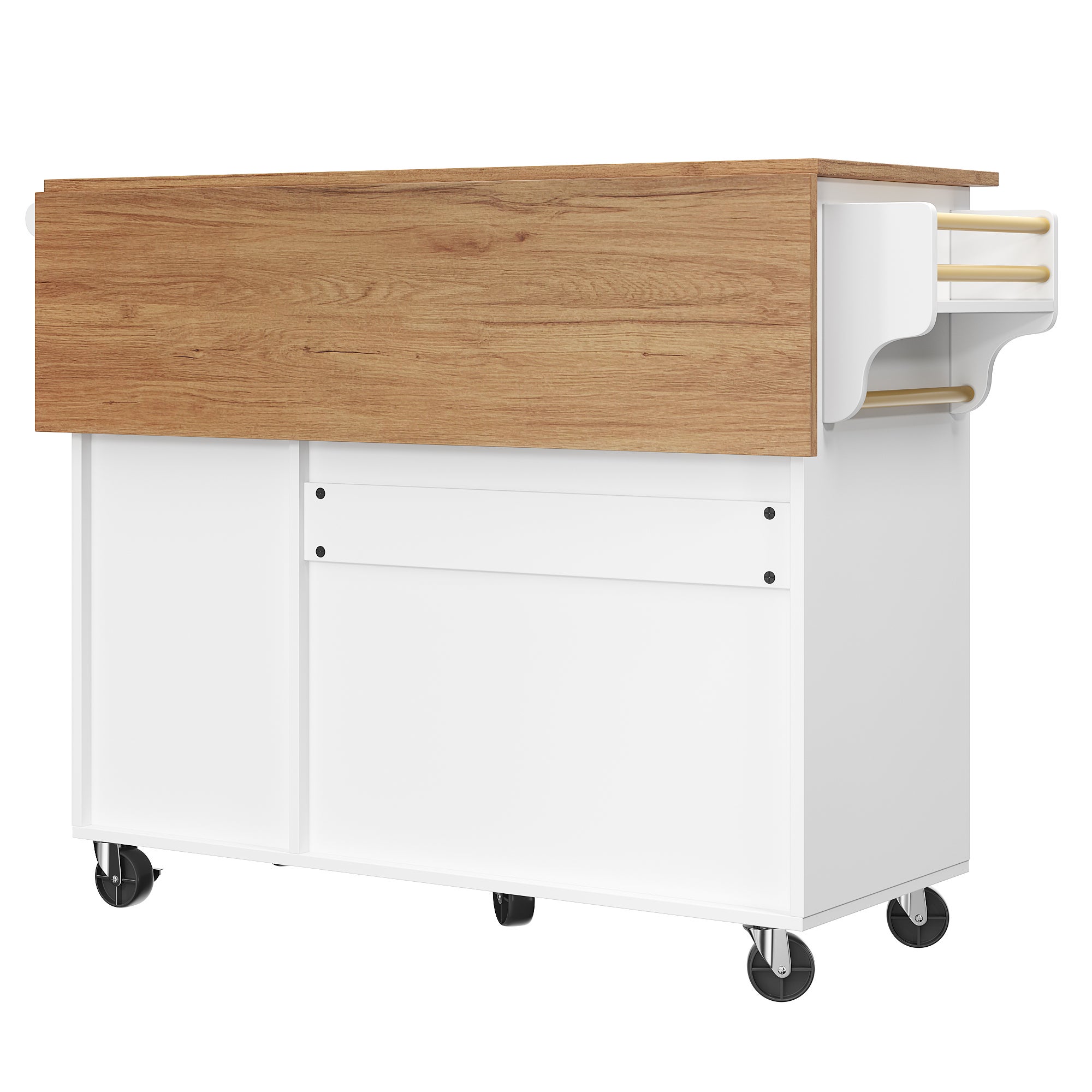 Ilot central de cuisine moderne 130x45x92cm - 5 tiroirs et 2 portes - plateau extensible - avec roulettes - Blanc - 6