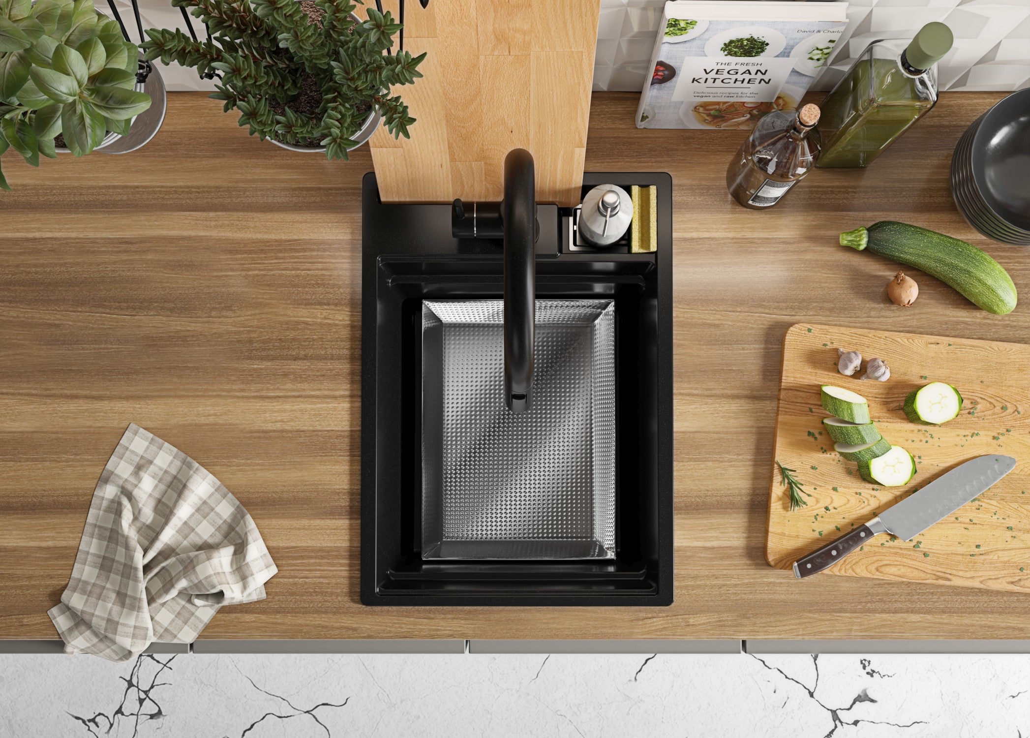 Lavandino da Cucina Nero 38x53cm, Lavello in Granito a 1 vasca + Sifone Classico + Accessori, Lavabo da Cucina Incasso al mobile 40cm PRIMAGRAN - 9