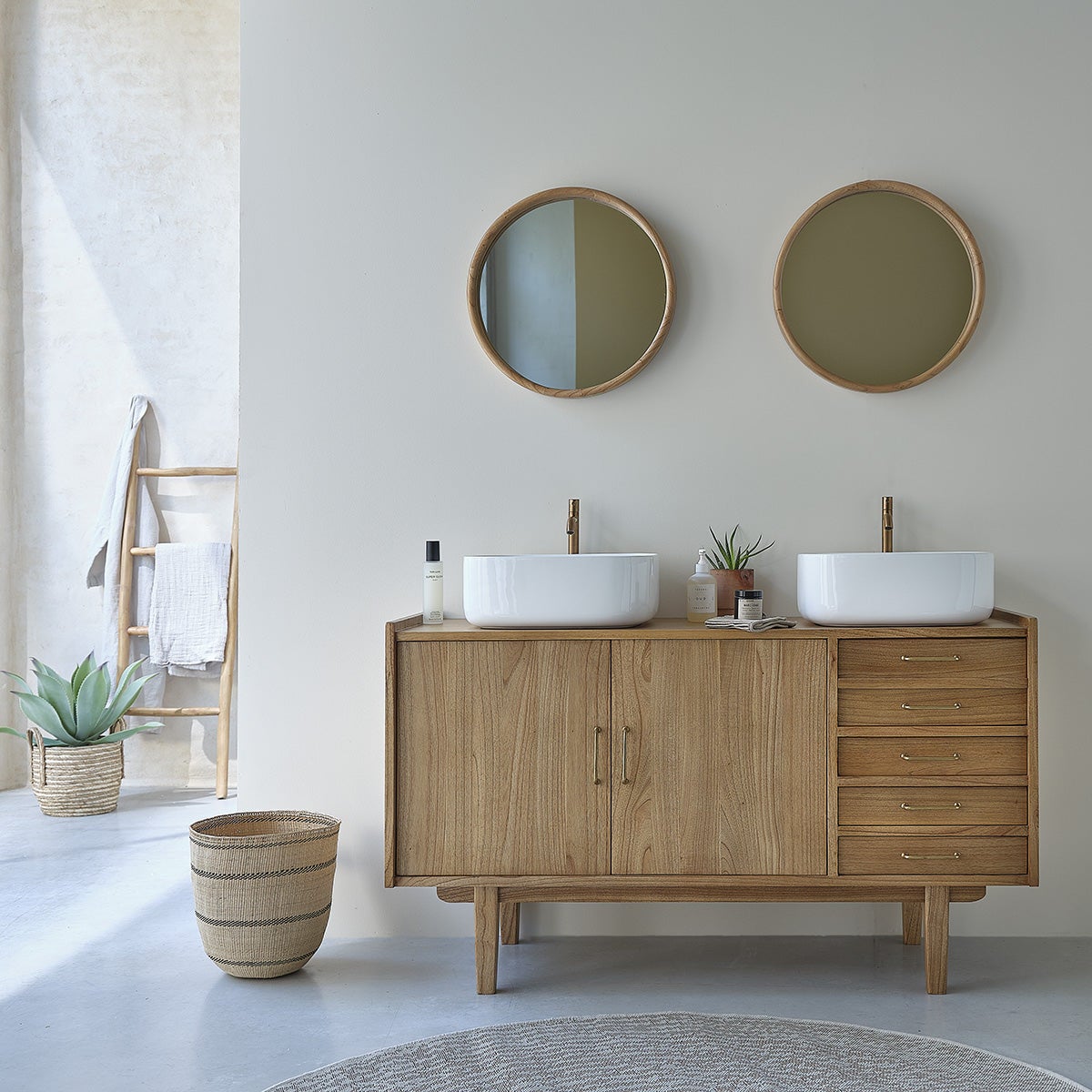 Meuble sous vasque en mindi massif 135 cm FIFTIES - 8